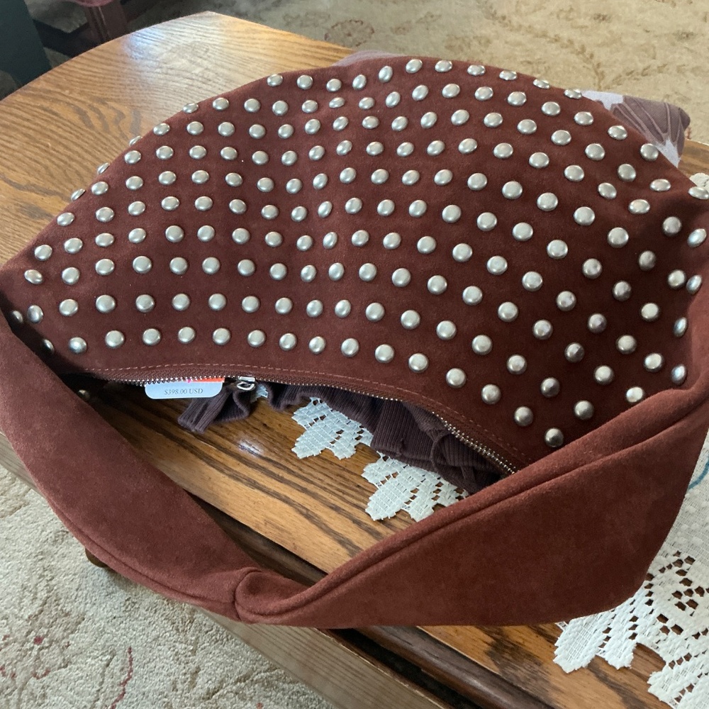 Free People Understated Leather Studded Shoulder Bag in Cognac $398R NWT - Picture 6 of 7